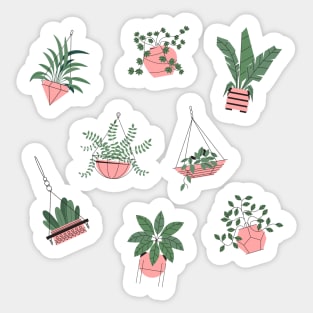 Cute Pink And Green Plant Drawing Sticker